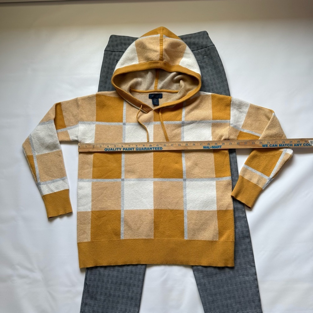 RACHEL Rachel Roy Mustard‎ Yellow Plaid Hooded Knit Sweater Size M Cottagecore - Picture 5 of 8